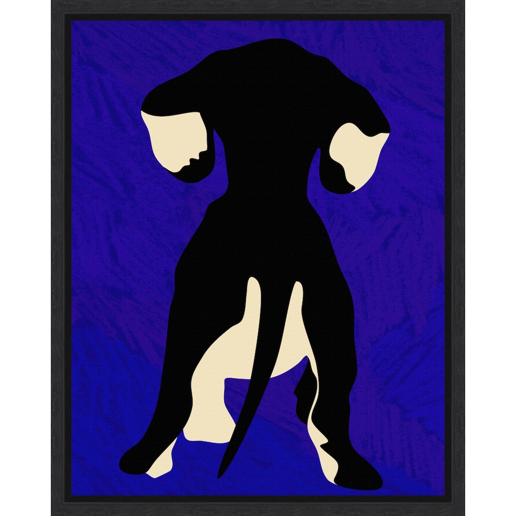 Blue Backdrop Dog Silhouette by Kintsugi99 Framed Canvas Wall Art
