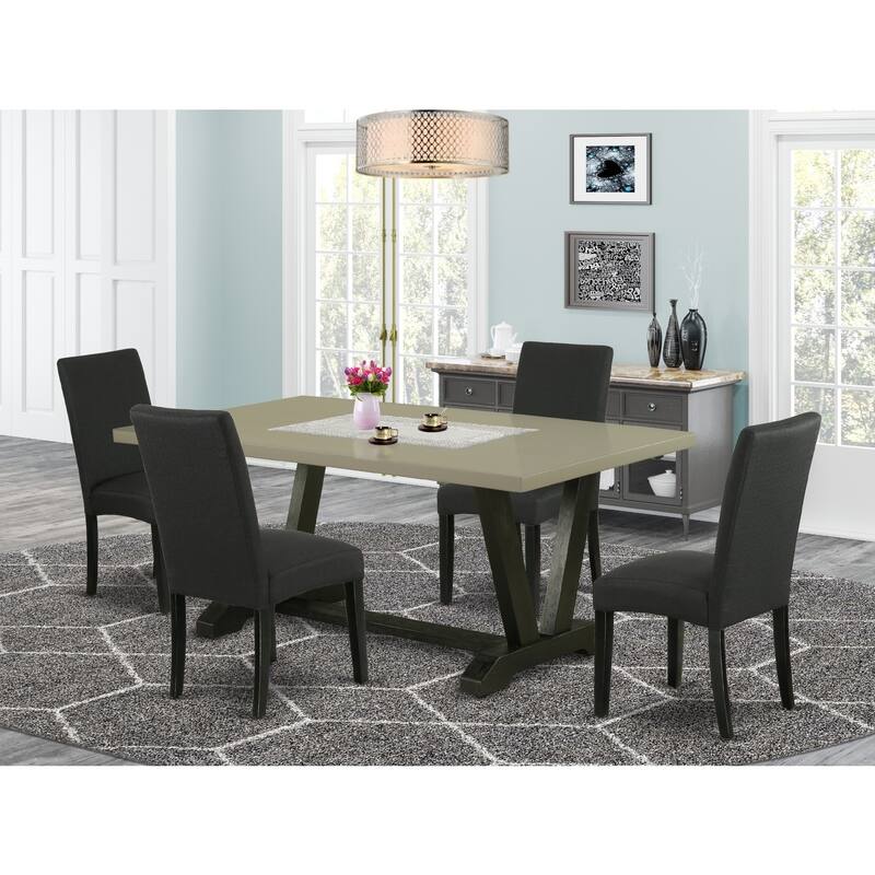 Coastal Cottage 5 Piece Dining Set - Rectangular Table & 4 Parsons Chairs - Hardwood Frame - 72
