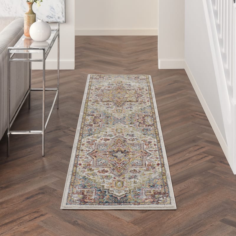 Nourison Juniper Persian Farmhouse Medallion Multicolored Area Rug - 2' 2" x 7' 6" - Ivory/Multi - Runner/Rectangle