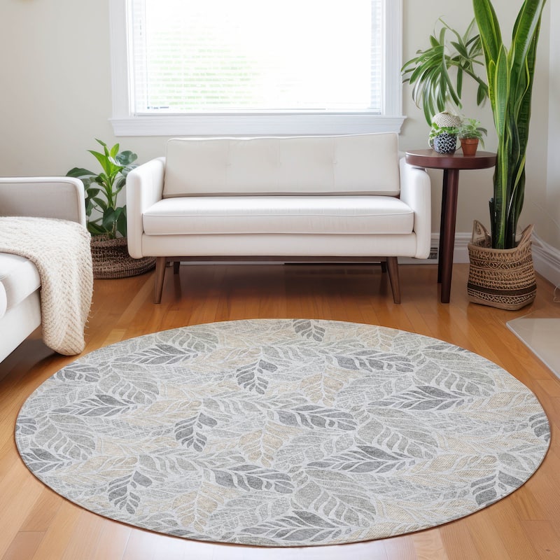 Premium Washable Super Soft Transitional Floral Mayfield Rug - Fog - 8' x 8' - Round