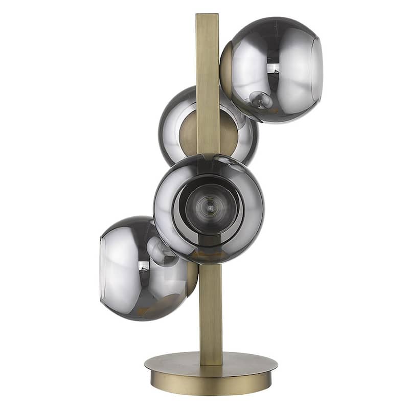 24-Inch Brass Metal Table Lamp with Silver Globe Shade and 4 Lights - 14.75" x 14.75" x 24"