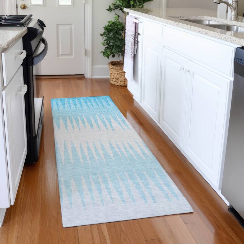 Premium Washable Super Soft Modern Spikes Mayfield Rug - Sky - 2'3" x 7'6"