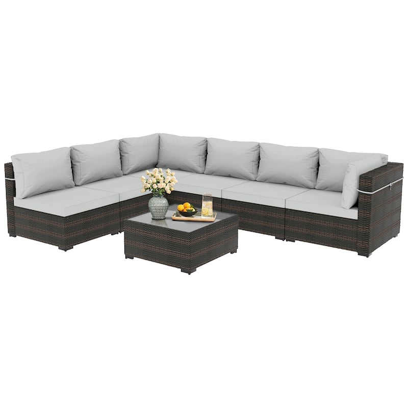 Patio Watcher Morden Outdoor 7-Piece Rattan Wicker Sectional Set Suit for Backyard