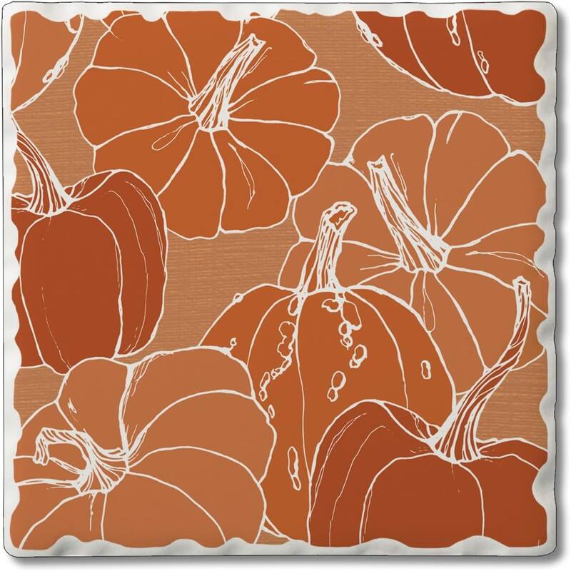 Pumpkins 4 Pack Single Absorbent Stone Coaster with Protective Cork Backing Made in The USA 4" Square, Easily Wipes Clean - Multi