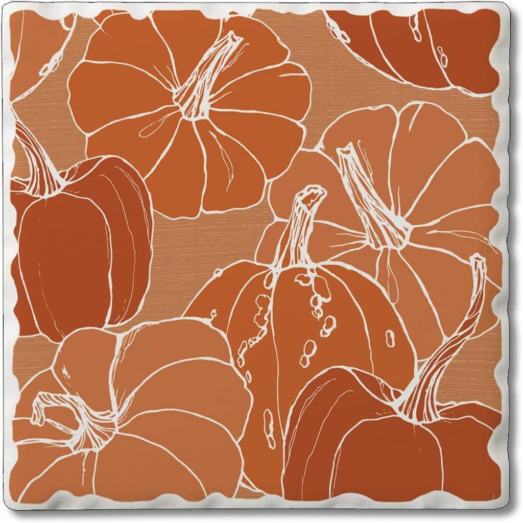 Pumpkins 4 Pack Single Absorbent Stone Coaster with Protective Cork Backing Made in The USA 4" Square, Easily Wipes Clean