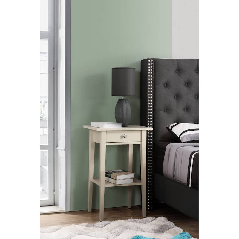 Modern 28-in Metal Hand Holder Single-Drawer Wood Tall Nightstand with Shelf