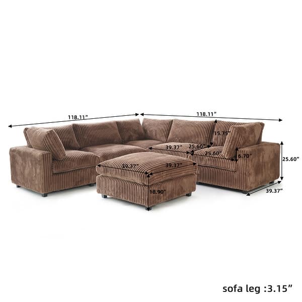 dimension image slide 2 of 10, Cloud Corner Sofa Soft Plush Upholstered Modular Sectional Sofa Down Filled Living Room Couch