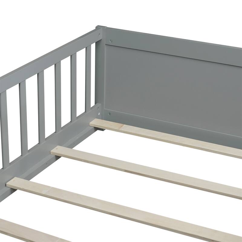 Twin Size Floor Platform Bed with Built-in Book Rack