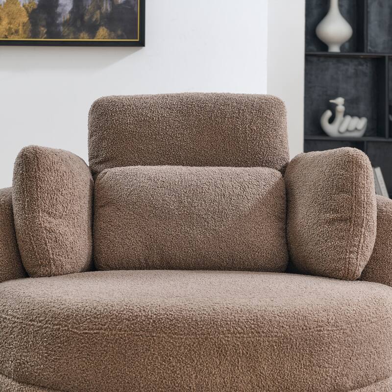 Oversized Teddy Fabric Swivel Barrel Chair with Moon Ottoman & 4 Pillows
