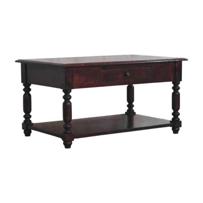 Artisan Furniture Solid Wood Turned Legs Cherry Console Table, Dark brown,1 Drawer,1 Storage area