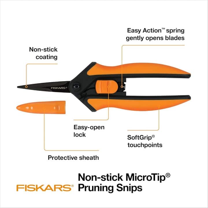 Fiskars Stainless Steel Micro-Tip Rose Pruning Garden Shears, Black-Orange, 6x1.76 Inches