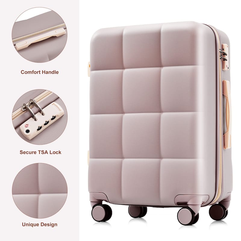 3-Piece, Modern Luggage Sets Hard Shell Luggage with Cup Holder and Spinner Wheels, for Boarding Travel, Brown
