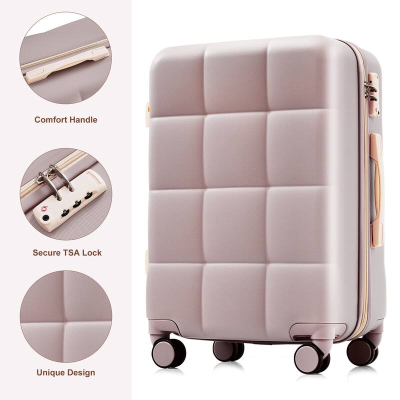 Luggage Set of Three, ABS Hard Shell Luggage with Spinner Wheels. - Brown