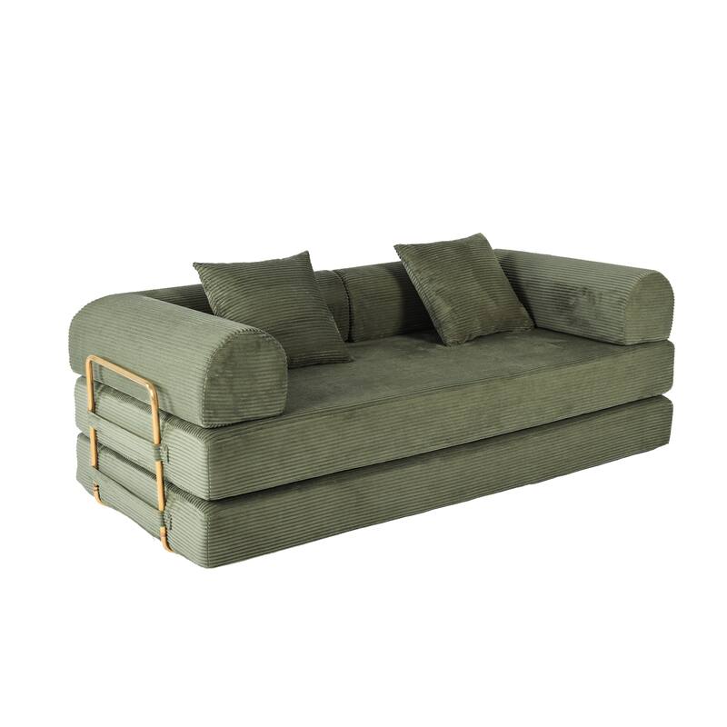 75 Inch 2-in-1 Memory Foam Foldable Convertible Compressed Sleeper Sofa Bed w/ 2 Pillows for Living Room