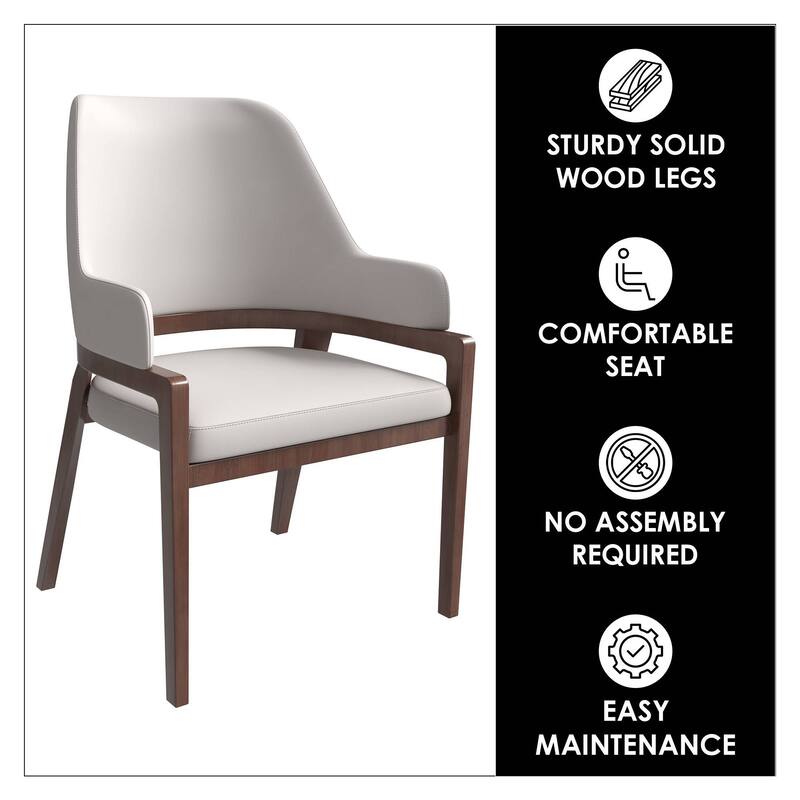 Ethora Leather Dining Chair with Curved Open Back and Rubberwood Legs Set of 2