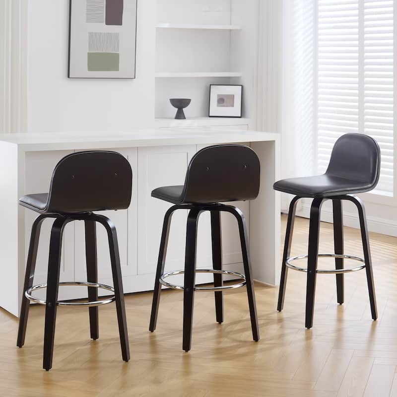 Faux Leather Upholstered Swivel Counter/ Bar Stools with Wood Frame