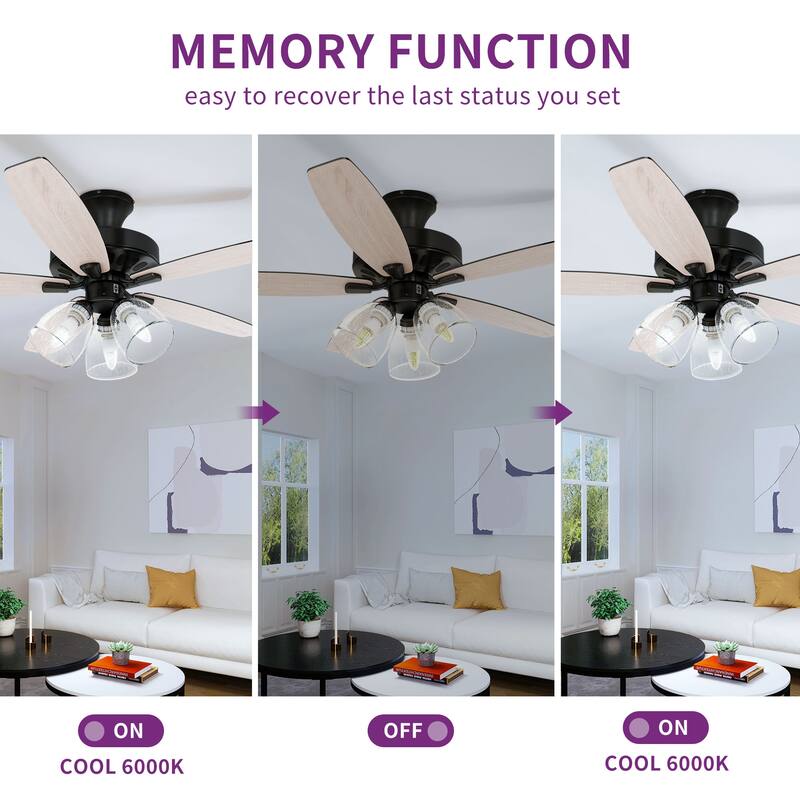 Moasis Farmhouse LED Ceiling Fan with Light And Clear Seeded Glass Light Kit
