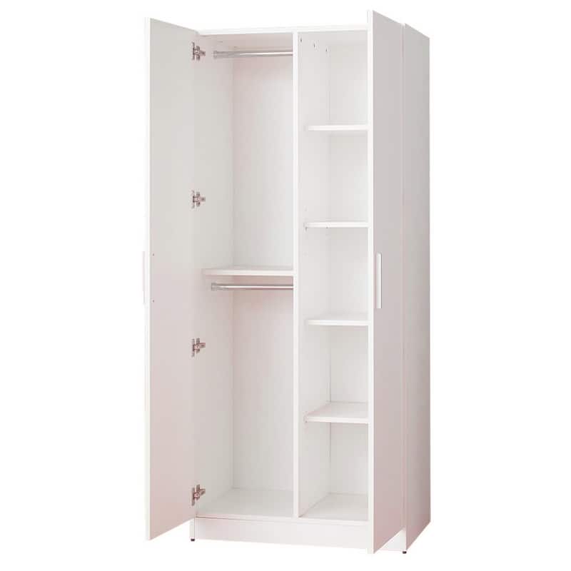 Avy Standing Closet with 2 Hanging Bar and 5 Shelves, Double Door, White