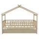 preview thumbnail 10 of 11, Wooden Twin Size Creativity House Bed with Twin Size Trundle and Headboard, Spacious Storage