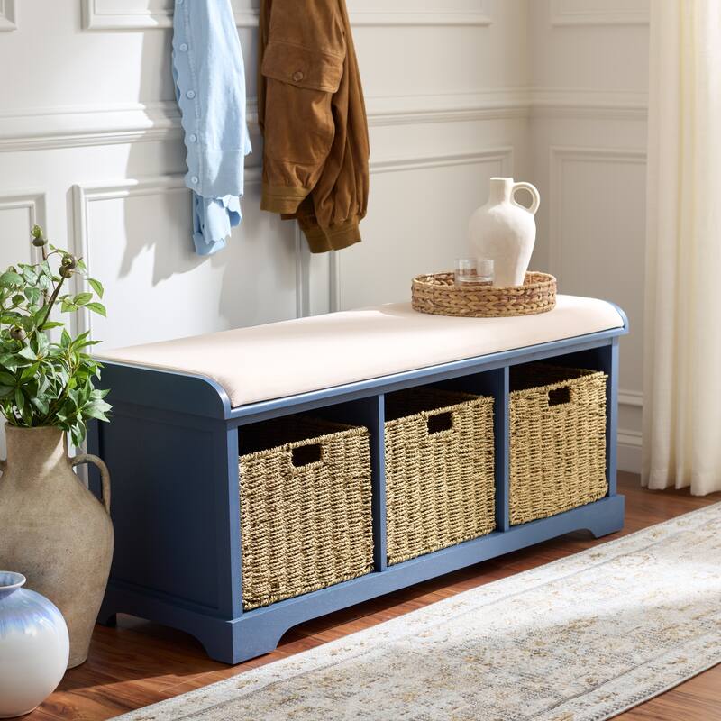 SAFAVIEH Eola Grey/ White Storage Bench - 47" x 16.1" x 19.9" - 47"W x 16"D x 20"H