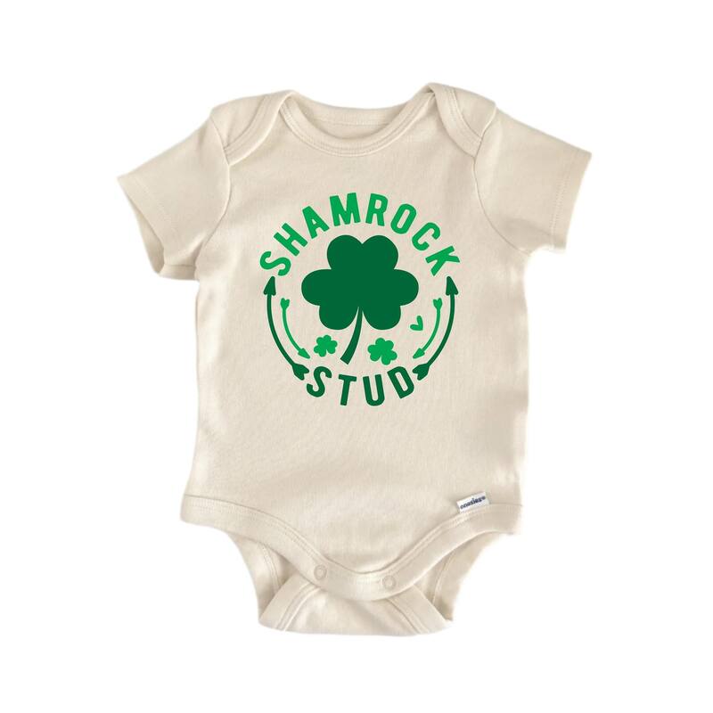 Shamrock Stud St Patrick's Day - Baby Boy Girl Clothes Bodysuit Funny Cute Newborn - White - 0-3M