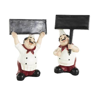 Polystone Chef Kitchen Decorative Figurine Decorative Sculpture with Chalkboard Signs - Set of 2 White - Roche River Decor
