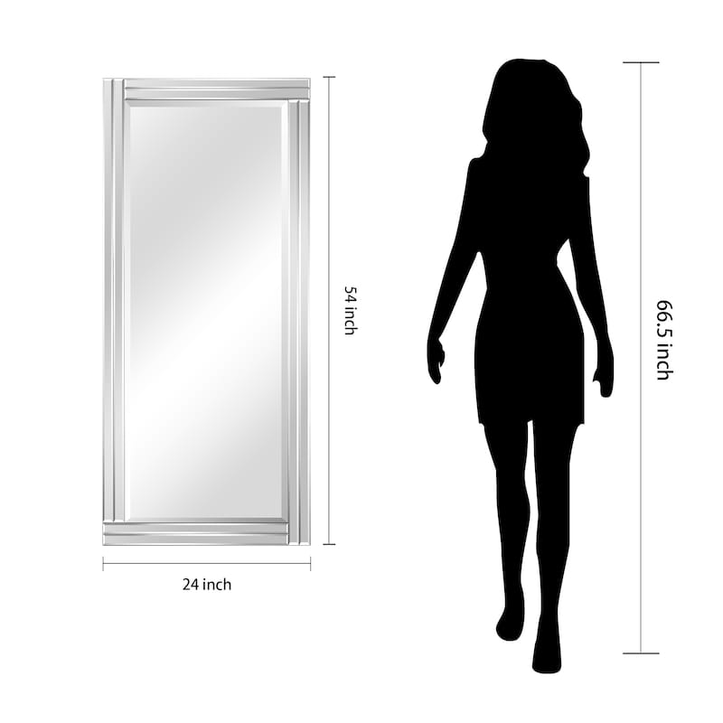 Moderno Stepped Beveled Rectangle Wall Mirror, Solid Wood Frame, 1"-Beveled Center Mirror, Ready to Hang - Clear