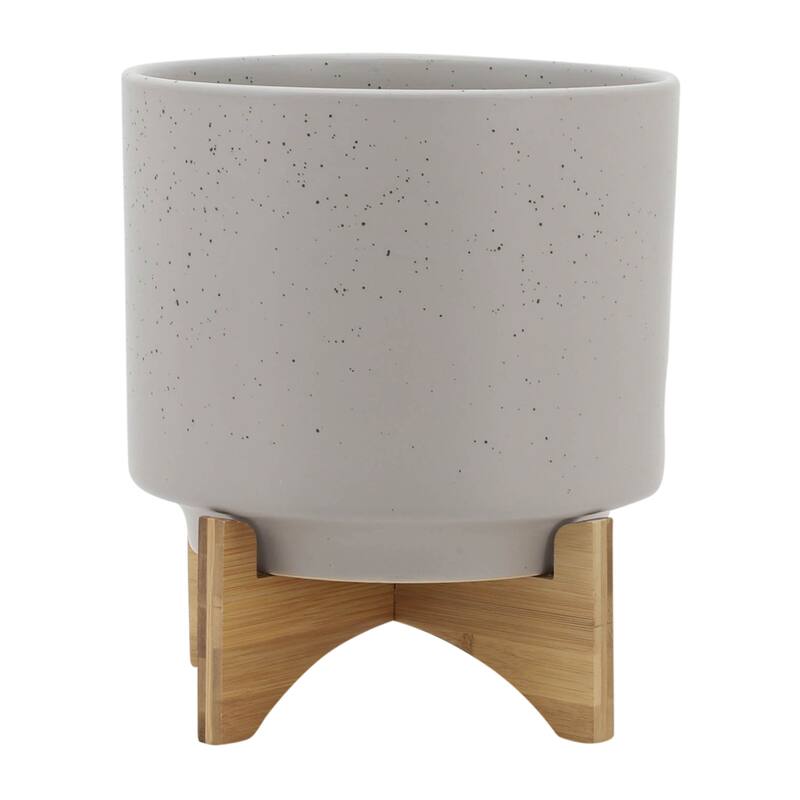 Sagebrook Home Ceramic Planters with Bamboo Stand Indoor/Outdoor