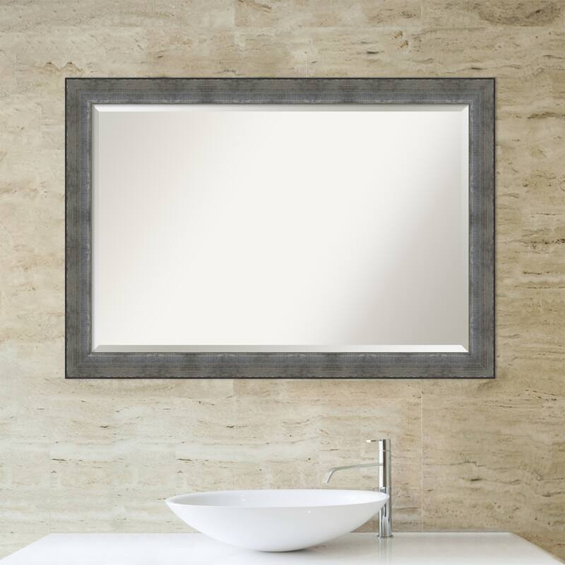 Beveled Wood Bathroom Wall Mirror - Forged Pewter Frame - Forged Pewter