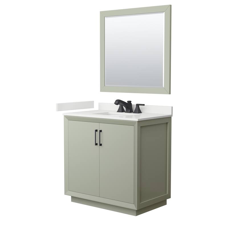 Wyndham Collection WCF414136S-QTZ-US3M34 Strada 36" Free Standing - Light Green / White Quartz Top / Matte Black