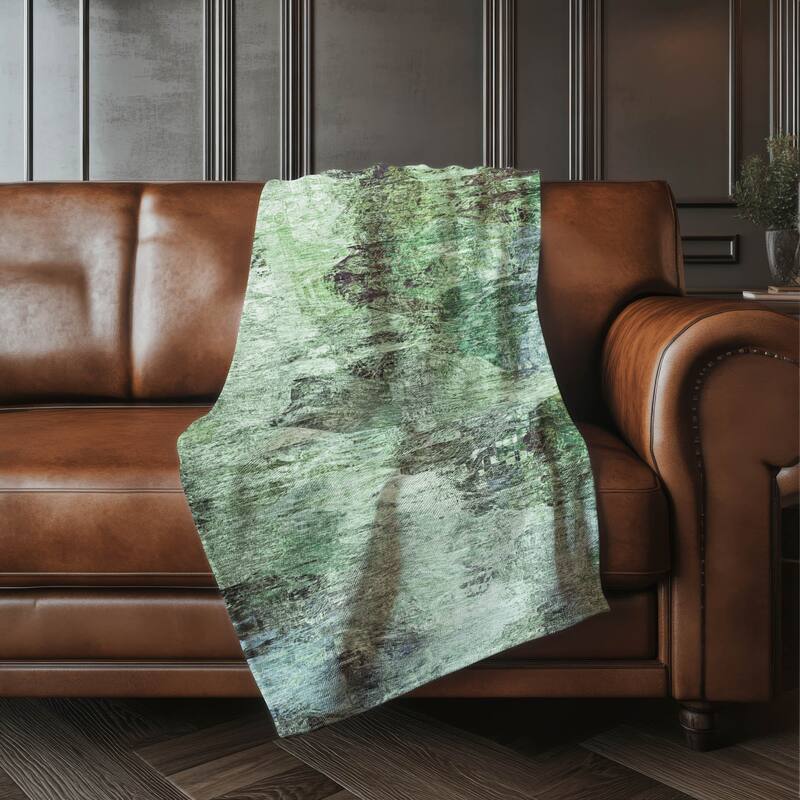 Premium Machine Washable Modern Abstract Sherpa Throw Blanket - Green - 4'2" x 5'10"