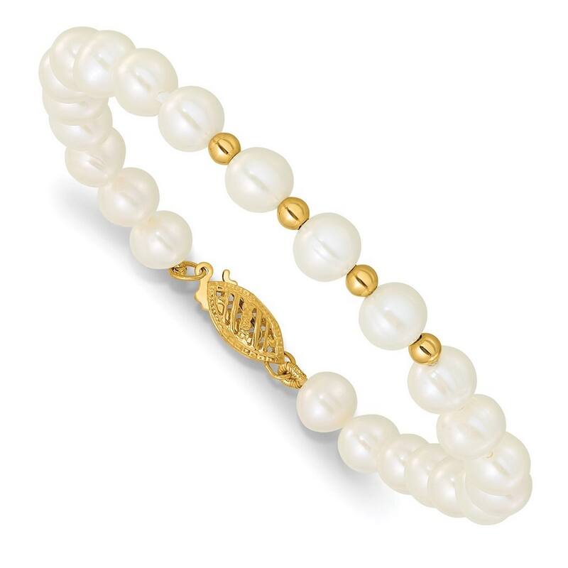Curata 14k Yellow Gold 5-6mm Cultured Pearl Earrings, 7.25"Bracelet and 18"Necklace Set