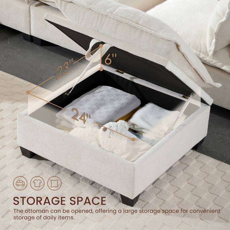 117.5" U-Shaped Chenille Sectional Sofa with Movable Storage Ottoman