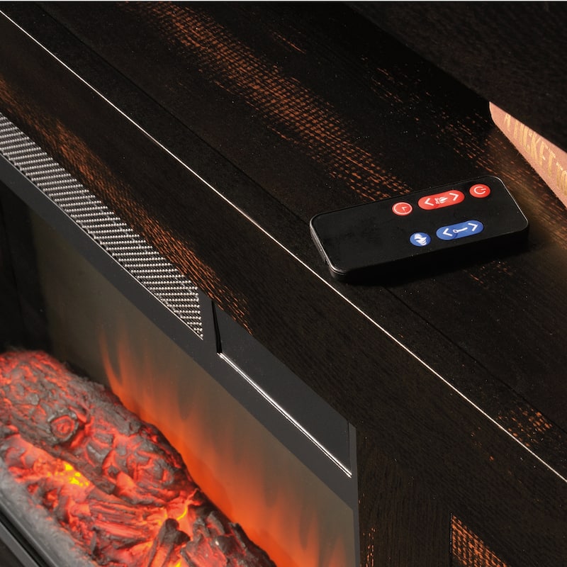 Wood Fireplace Credenza for TVs up to 60", Brown - 38.07" W x 19.45" D x 29.76" H