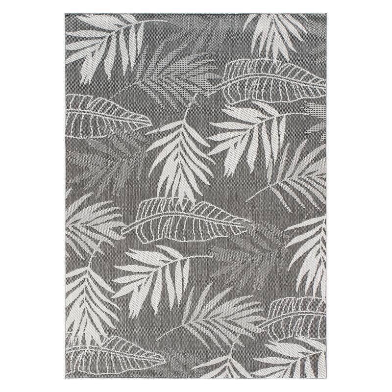 Contemporary Floral Leaves Indoor/Outdoor Flatweave Waterproof Backyard Patio Area Rug