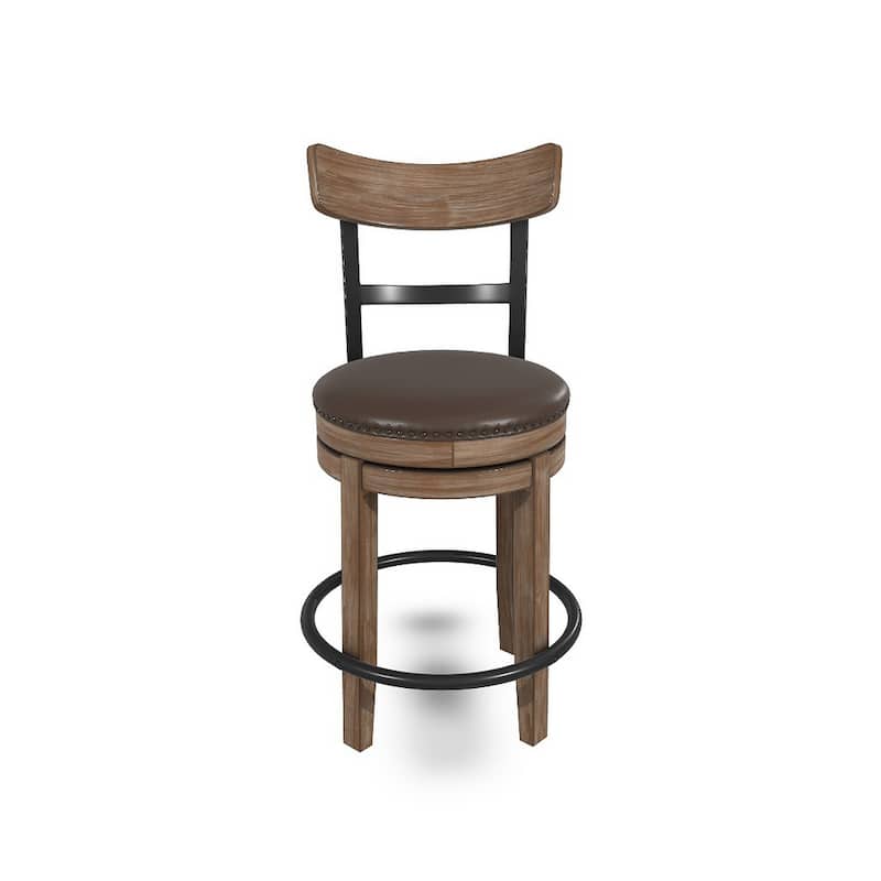 Pine Swivel Counter Height Stool Chair, 24 Inch, Brown Faux Leather