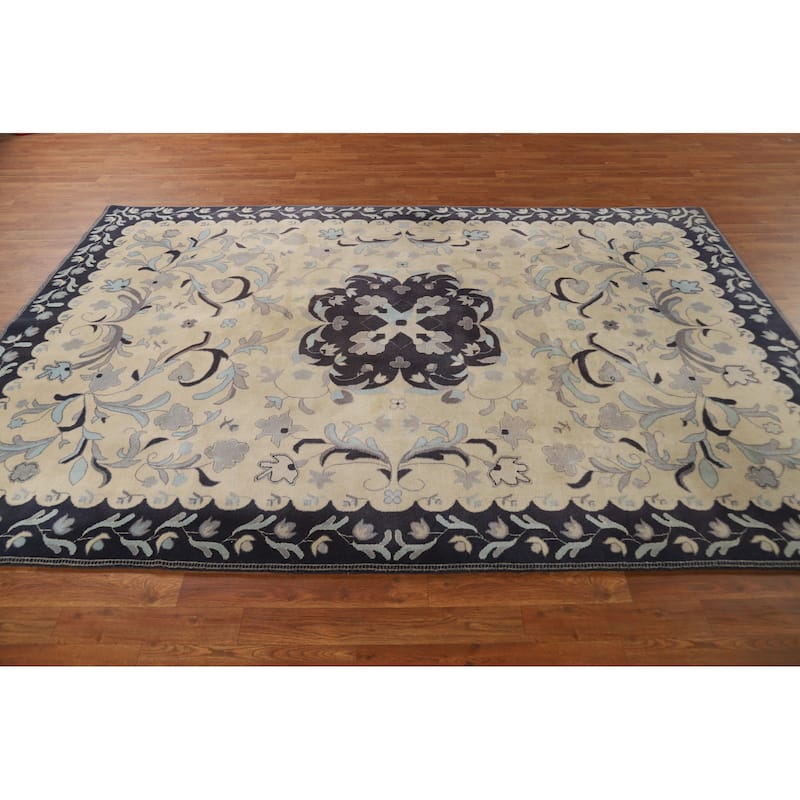 Floral Medallion Art Deco Chinese Area Rug Handmade Wool Carpet - 6'0"x 8'10"