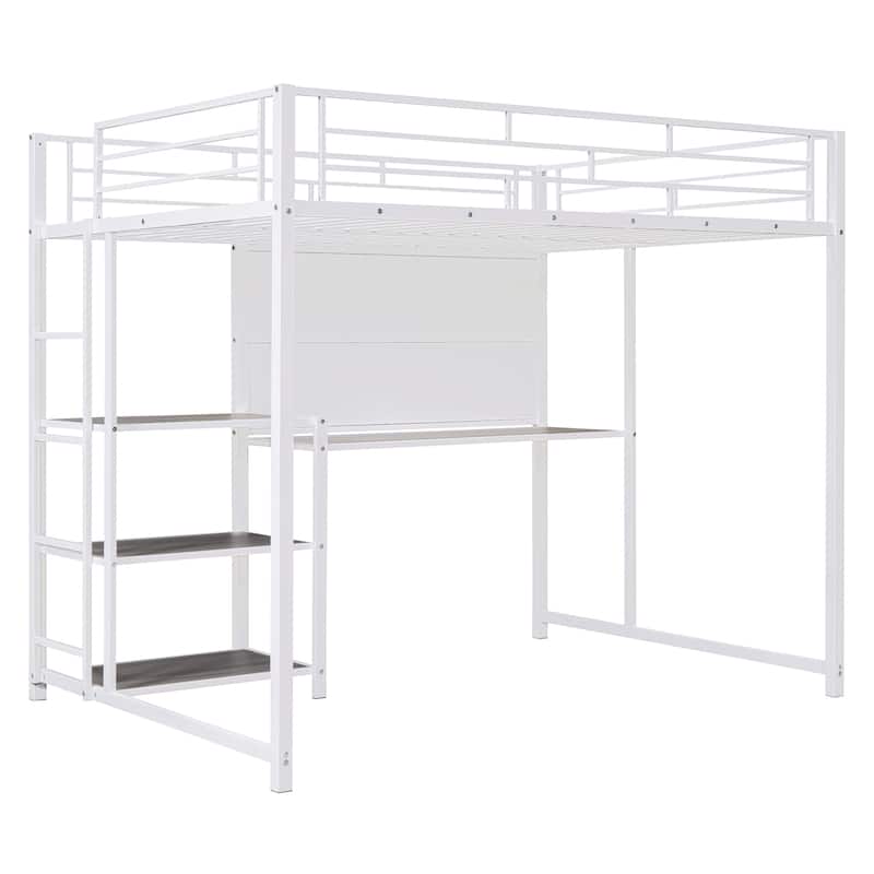 Twin Size Metal Loft Bed with Desk, Shelves, and Ladder - Sturdy Steel Frame for Kids' Exploration