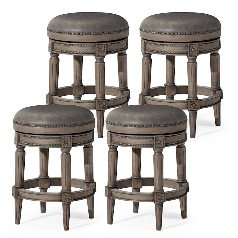 Maven Lane Pullman Backless Swivel Kitchen Stool - Set of 4 - Reclaimed Oak - Counter Height