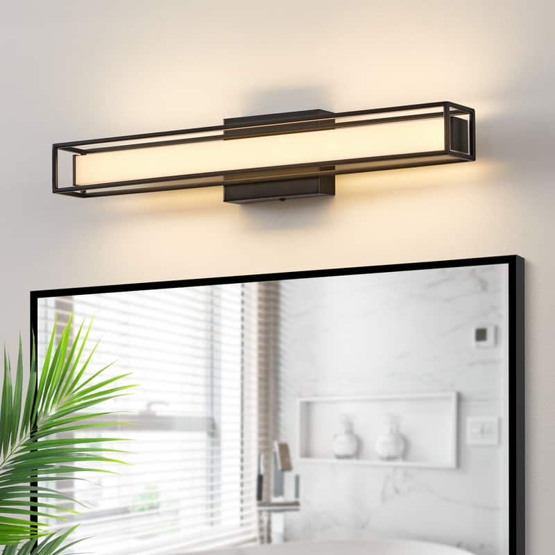 KAWOTI Geometric LED Vanity Light with Frosted Acrylic Shade - W24" x E4" x H4.25"