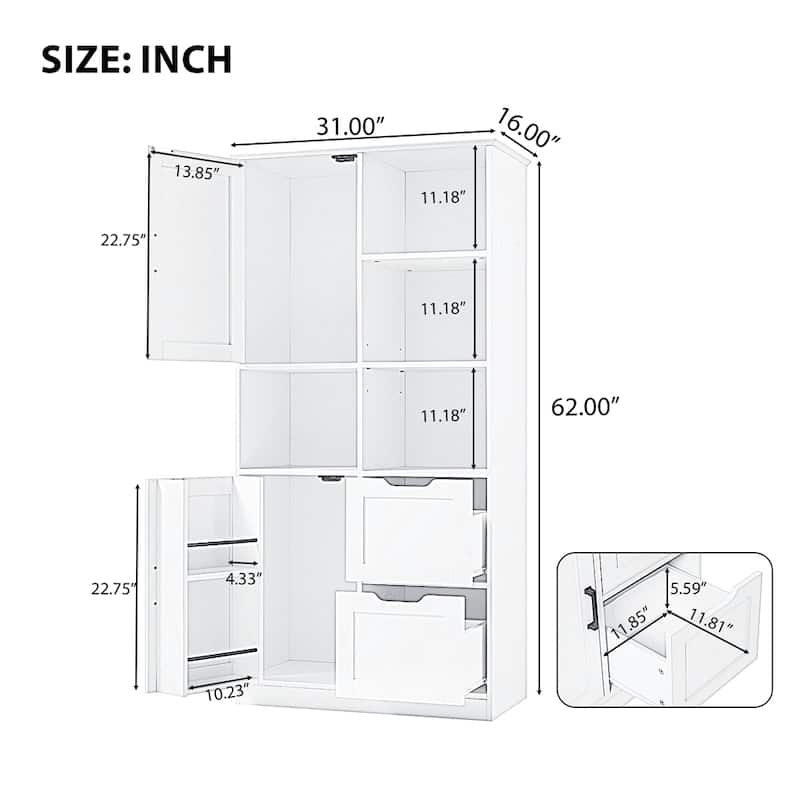 Bathroom Storage Cabinet with Doors and Drawers,Multiple Storage Space