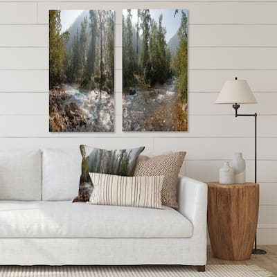 Designart "Mountain River Panorama" Landscape Canvas Wall Art Print 2 Piece Set