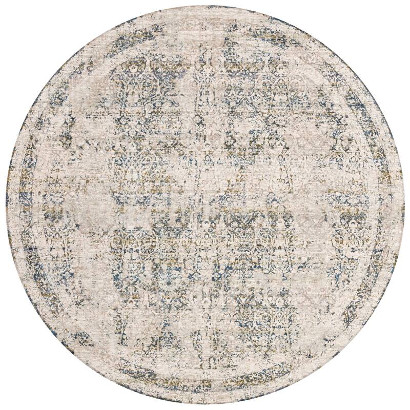 Alexander Home Morisa Collection Traditional Inspired Area Rug - 7'10" x 7'10" Round - Natural/ Ocean - Runner/Round