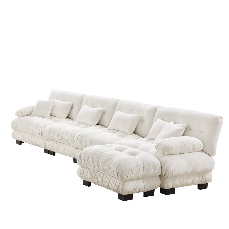 173.2" Chenille L-Shaped Cloud Modular Sectional Sofa with Ottoman (4-Seater)