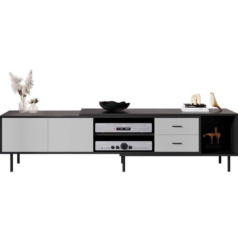 Stylish Media Console Table for TVs up to 80", TV Stand with Concealed Storage & Open Shelves