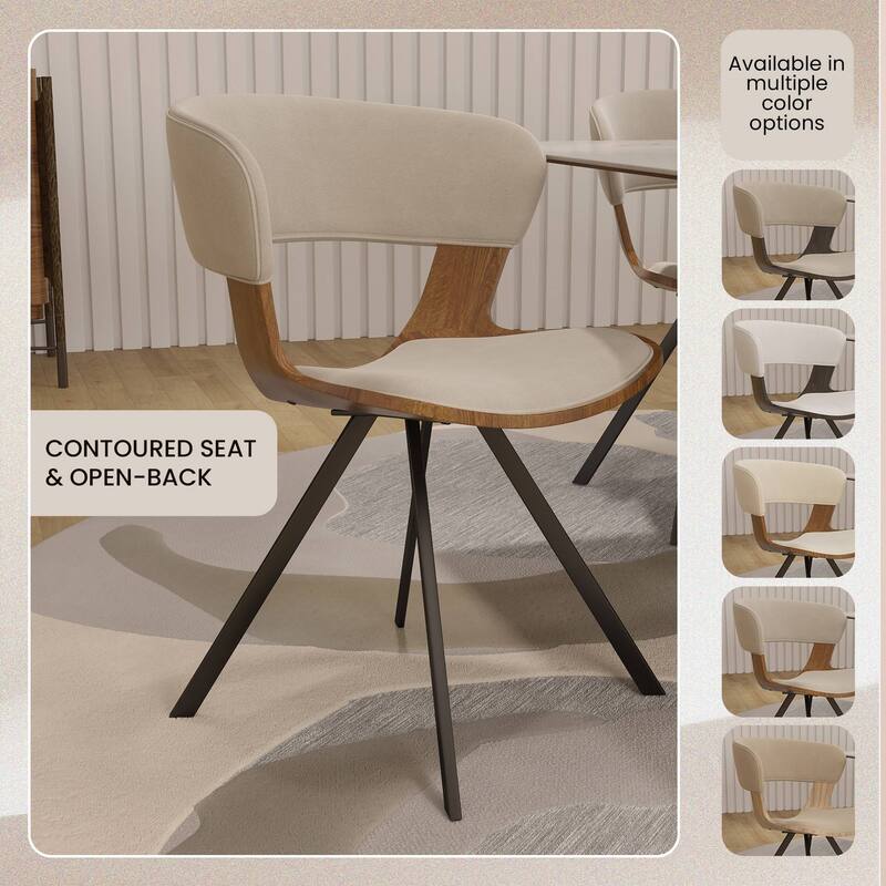 Dining Chair Upholstered in Leather or Velvet in Black Iron with Curved Open-Back Design Side Chair