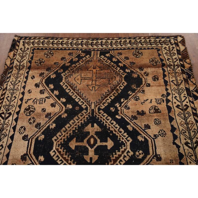 Hand Knotted Oriental 100% Wool Carpet Traditional Tribal Black Qashqai Area Rug - 7' 8'' X 4' 4''