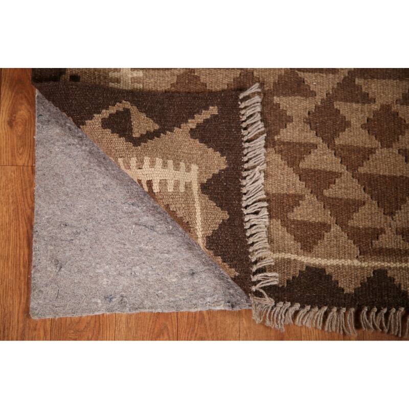 Brown Geometric Kilim Oriental Rug Flat-weave Wool Carpet - 3'4" x 4'10"