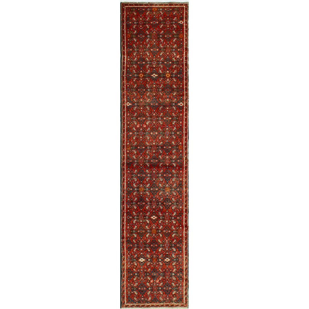 Fine Vintage Distressed Achehbou Red/Navy Runner - 2'3" x 11'6"