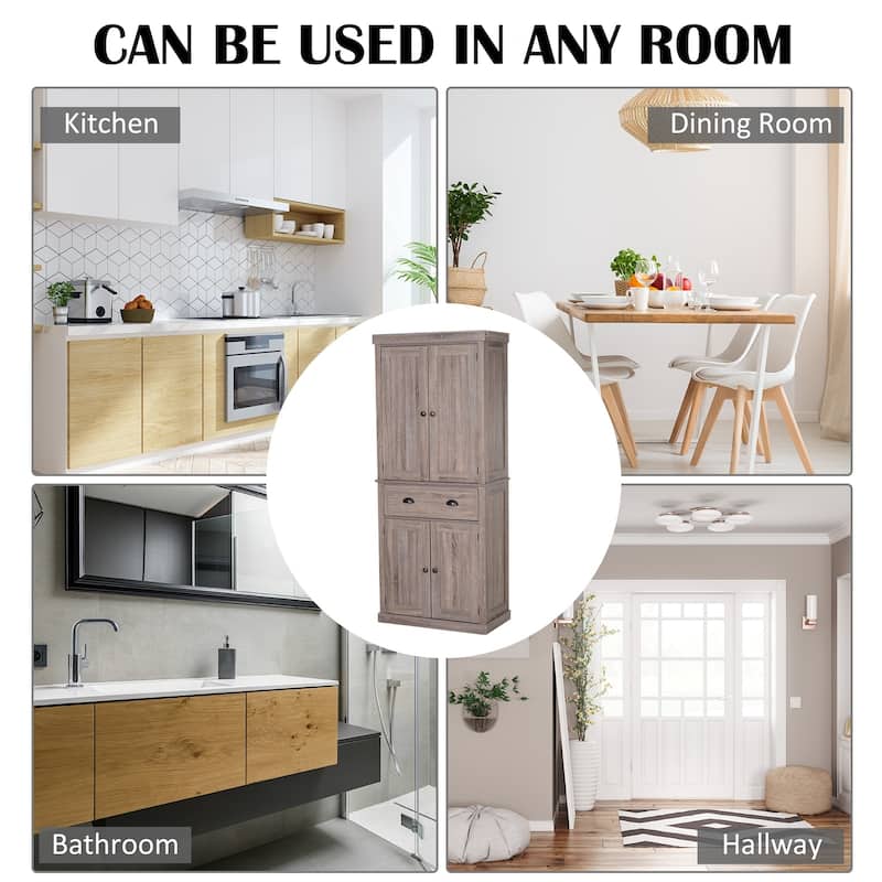 HOMCOM 72" Traditional Freestanding Kitchen Pantry Cupboard with 2 Cabinet,Drawer and Adjustable Shelves - N/A